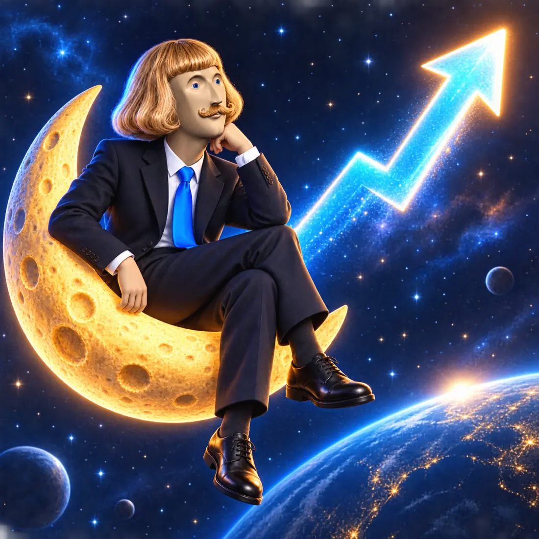 Jean Phil Stonks sitting on the moon